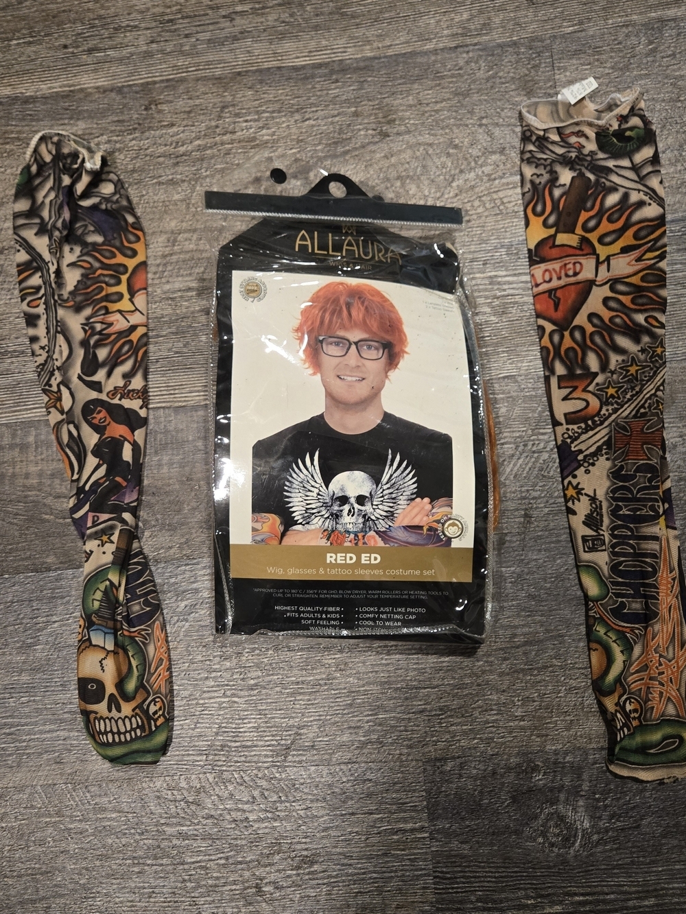 Ed Sheeran Inspired Costume Set | Red Wig Tattoo Arm Sleeves Halloween Celebrity